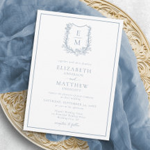 Elegant Dusty Blue Floral Wappen Monogram Wedding