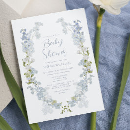 Elegant Dusty Blue Floral Watercolor Baby Shower Einladung