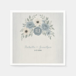 Elegant Dusty Blue Floral Wax Seal Wedding Serviette