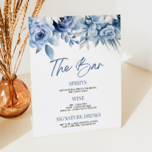 Elegant Dusty Blue Floral Wedding Bridal Bar Sockelschild