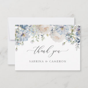 Elegant Dusty Blue Floral Wedding Danke Card