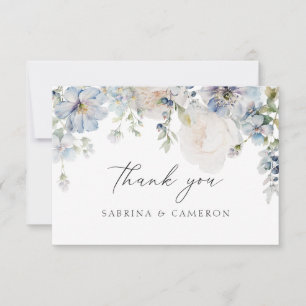 Elegant Dusty Blue Floral Wedding Danke Card