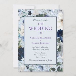 Elegant Dusty Blue Floral Wedding Einladung