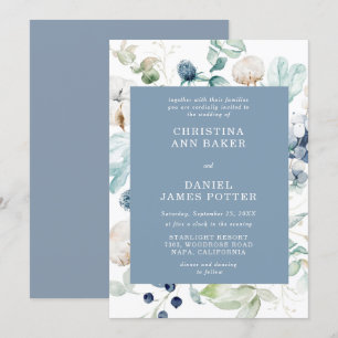 Elegant Dusty Blue Floral Wedding Einladung