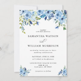 Elegant Dusty Blue Floral Wedding Einladung