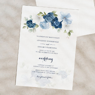 Elegant Dusty Blue Floral Wedding Einladung