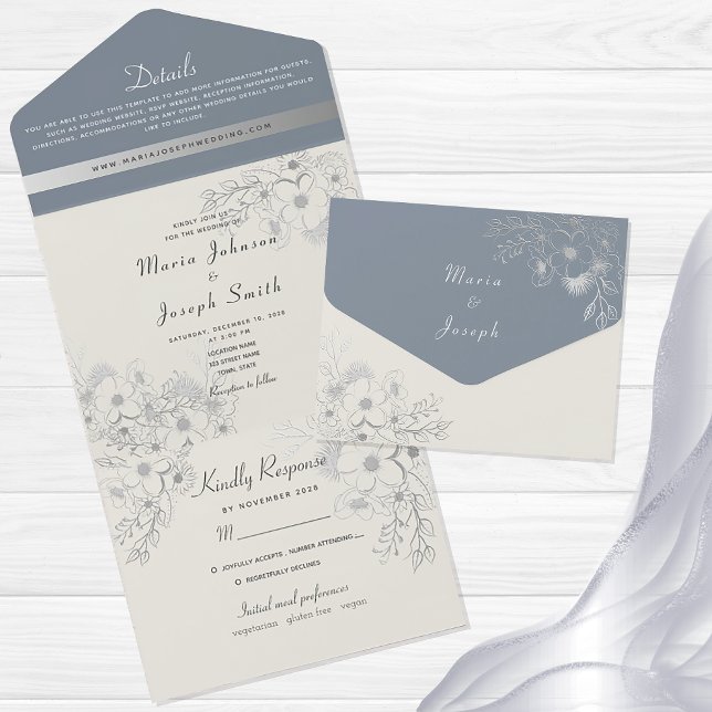 Elegant Dusty Blue Floral Wedding Einladung (Von Creator hochgeladen)