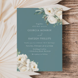 Elegant Dusty Blue & Floral Wedding Einladung