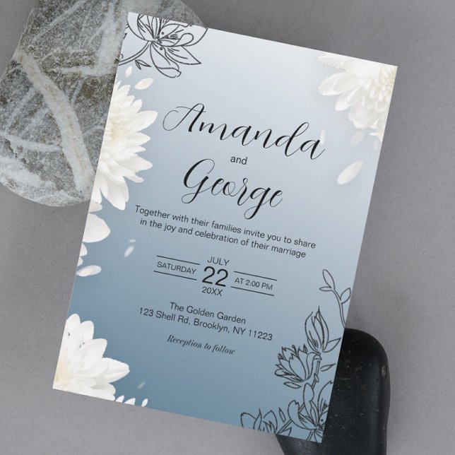 Elegant Dusty Blue Floral Wedding Einladung (Elevate your special day with this captivating floral dusty-blue wedding invitation.)