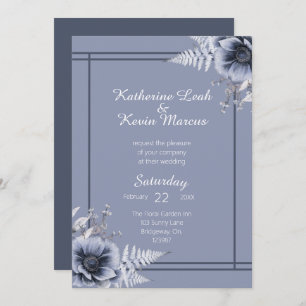 Elegant Dusty Blue Floral Wedding Einladung