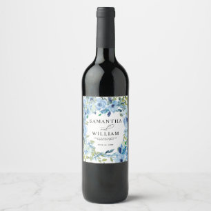 Elegant Dusty Blue Floral Wedding Einladung Weinetikett