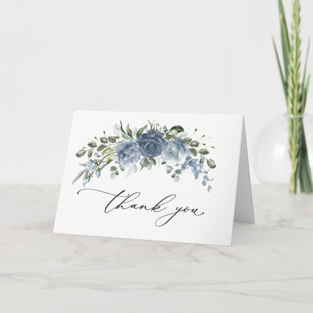 Elegant Dusty Blue Floral Wedding Folded Dankeskarte (Vorderseite)