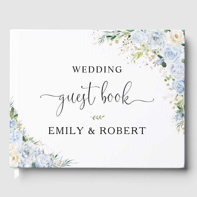 Elegant Dusty Blue Floral Wedding Guest Book Gästebuch (Vorderseite)
