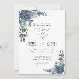 Elegant Dusty Blue Floral Wedding Invitation Einladung