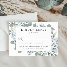 Elegant Dusty Blue Floral Wedding Meal Choice RSVP Karte