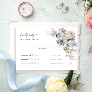 Elegant Dusty Blue Floral Wedding Meal Choice RSVP Karte