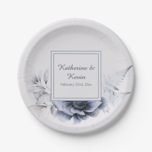 Elegant Dusty Blue Floral Wedding Pappteller