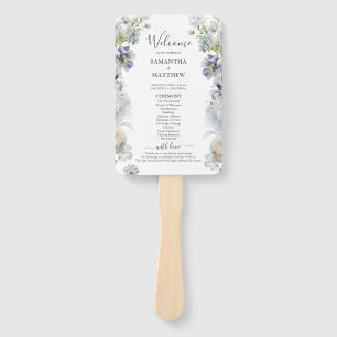 Elegant Dusty Blue Floral Wedding Program Hand Fan Fächer