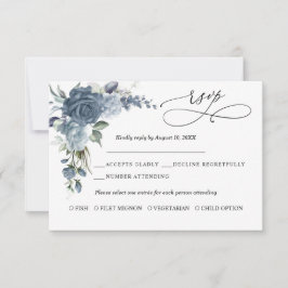 Elegant Dusty Blue Floral Wedding Response Card RSVP Karte