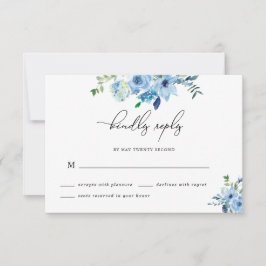 Elegant Dusty Blue Floral Wedding RSVP Card Karte