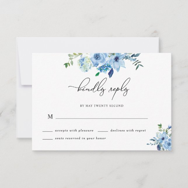 Elegant Dusty Blue Floral Wedding RSVP Card Karte (Vorderseite)