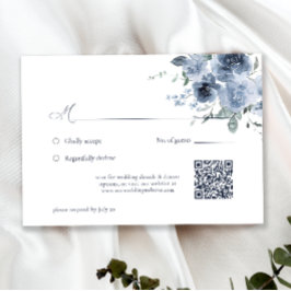Elegant Dusty Blue Floral Wedding RSVP Card Karte