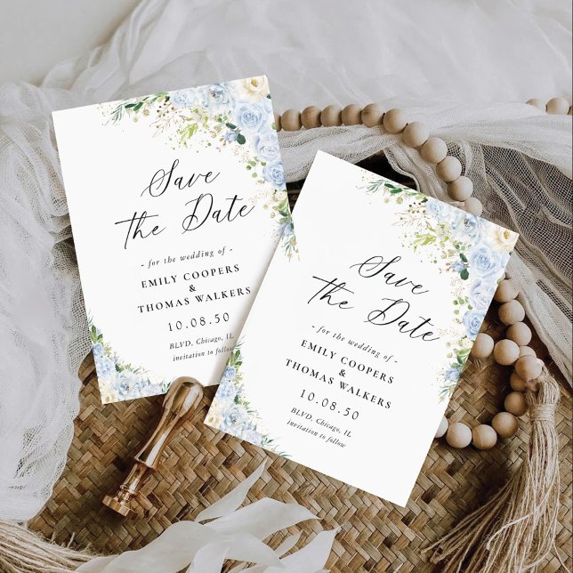 Elegant Dusty Blue Floral Wedding speichern das Da Save The Date (Von Creator hochgeladen)