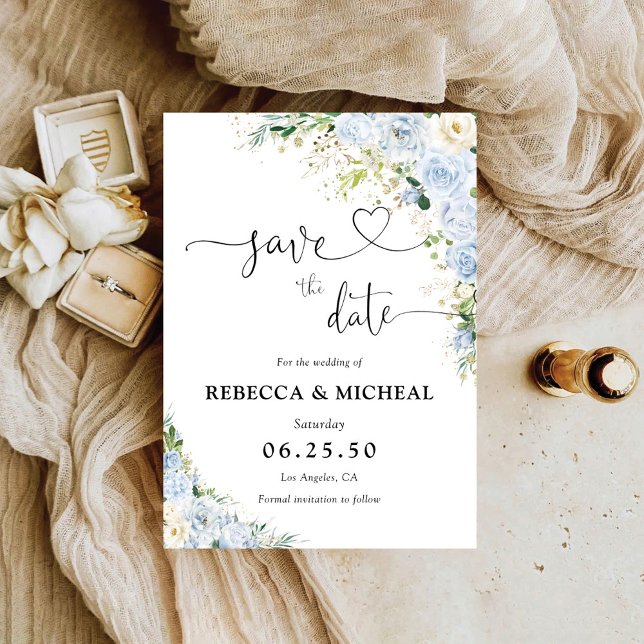 Elegant Dusty Blue Floral Wedding speichern das Da Save The Date (Von Creator hochgeladen)