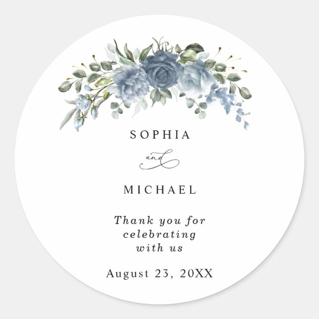 Elegant Dusty Blue Floral Wedding Sticker (Vorderseite)