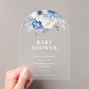 Elegant Dusty Blue Floral Winter Baby Shower Acryleinladungen