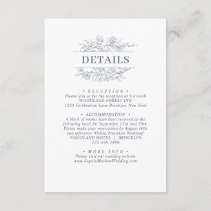 Elegant Dusty Blue Floral Wreath Wedding Details Begleitkarte