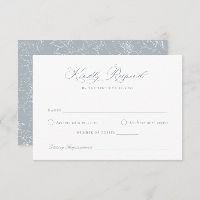 Elegant Dusty Blue Floral Wreath Wedding RSVP Card Einladung (Vorne/Hinten)
