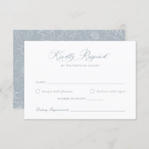 Elegant Dusty Blue Floral Wreath Wedding RSVP Card Einladung