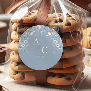 Elegant Dusty Blue Flowers Blumenhochzeit Runder Aufkleber