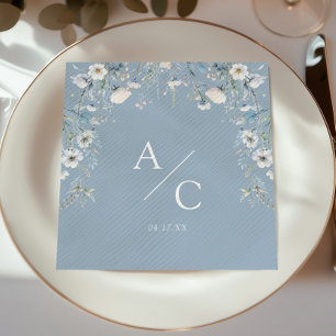 Elegant Dusty Blue Flowers Blumenhochzeit Serviette
