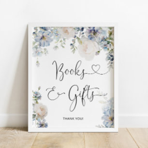 Elegant Dusty Blue Flowers Bücher und Geschenke Poster