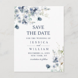 Elegant Dusty Blue Foliage Wedding Save the Date Postkarte