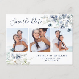 Elegant Dusty Blue Foliage Wedding Save the Date Postkarte