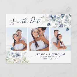 Elegant Dusty Blue Foliage Wedding Save the Date Postkarte