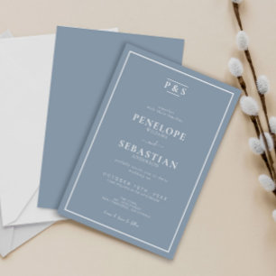 Elegant Dusty Blue Formal Monogram Simple Wedding Einladung