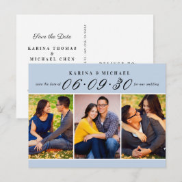Elegant Dusty Blue Foto Collage Save the Date Ankündigungspostkarte