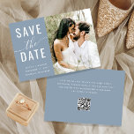 Elegant Dusty Blue Foto Typografy Qr Code Script Save The Date<br><div class="desc">Ihr besonderer Tag verdient eine Einladung, die die Schönheit und Eleganz Ihrer Liebe erahnen lässt. Unser elegantes, staubblaues Foto-Typografie-QR-Code-Skript Save the Date ist die perfekte Wahl, um Ihre Gäste stilvoll einzuladen. Mit atemberaubender, staubblauer Farbe und romantischem Typografie-Design wird unsere Save the Date Karte den Ton für eine zauberhafte Hochzeitsfeier Set...</div>