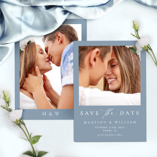 Elegant Dusty Blue Foto Wedding Save the Date