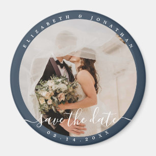 Elegant Dusty Blue Foto Wedding Save the Date Magnet