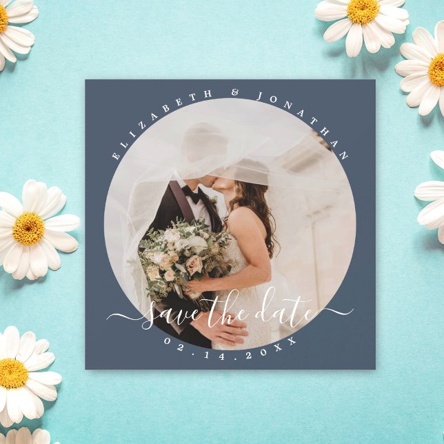 Elegant Dusty Blue Foto Wedding Save the Date Magneteinladung (Von Creator hochgeladen)