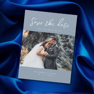 Elegant Dusty Blue Foto Wedding Save the Date Magnetkarte