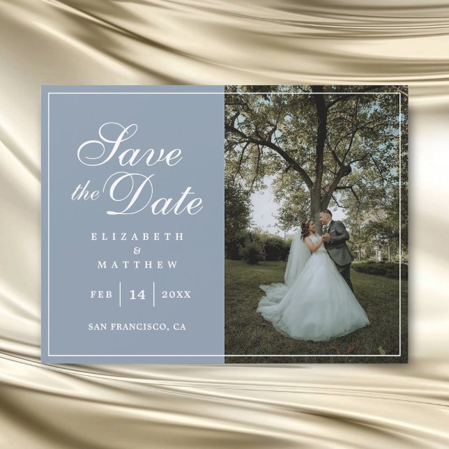 Elegant Dusty Blue Foto Wedding Save the Date Magnetkarte (Von Creator hochgeladen)