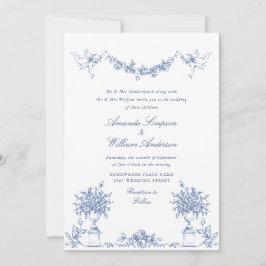 Elegant Dusty Blue French Garden Floral Wedding Einladung