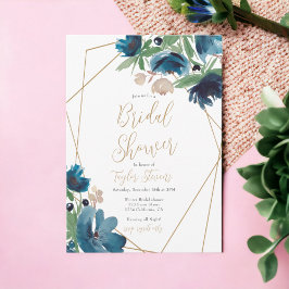 Elegant dusty blue gold Floral Bridal Shower Einladung