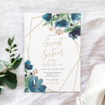 Elegant dusty blue gold Floral Watercolor Sweet 16 Einladung<br><div class="desc">Celebrate your love with the enchanting beauty of our Deep Blue Floral Terrarium Sweet 16 birthday Invitation. Hand-painted blooms in shades of navy blue, dusty blue, and lush greenery create a picturesque scene. Encased in a golden geometric terrarium frame, this design exudes modern elegance. The combination of rich hues and...</div>